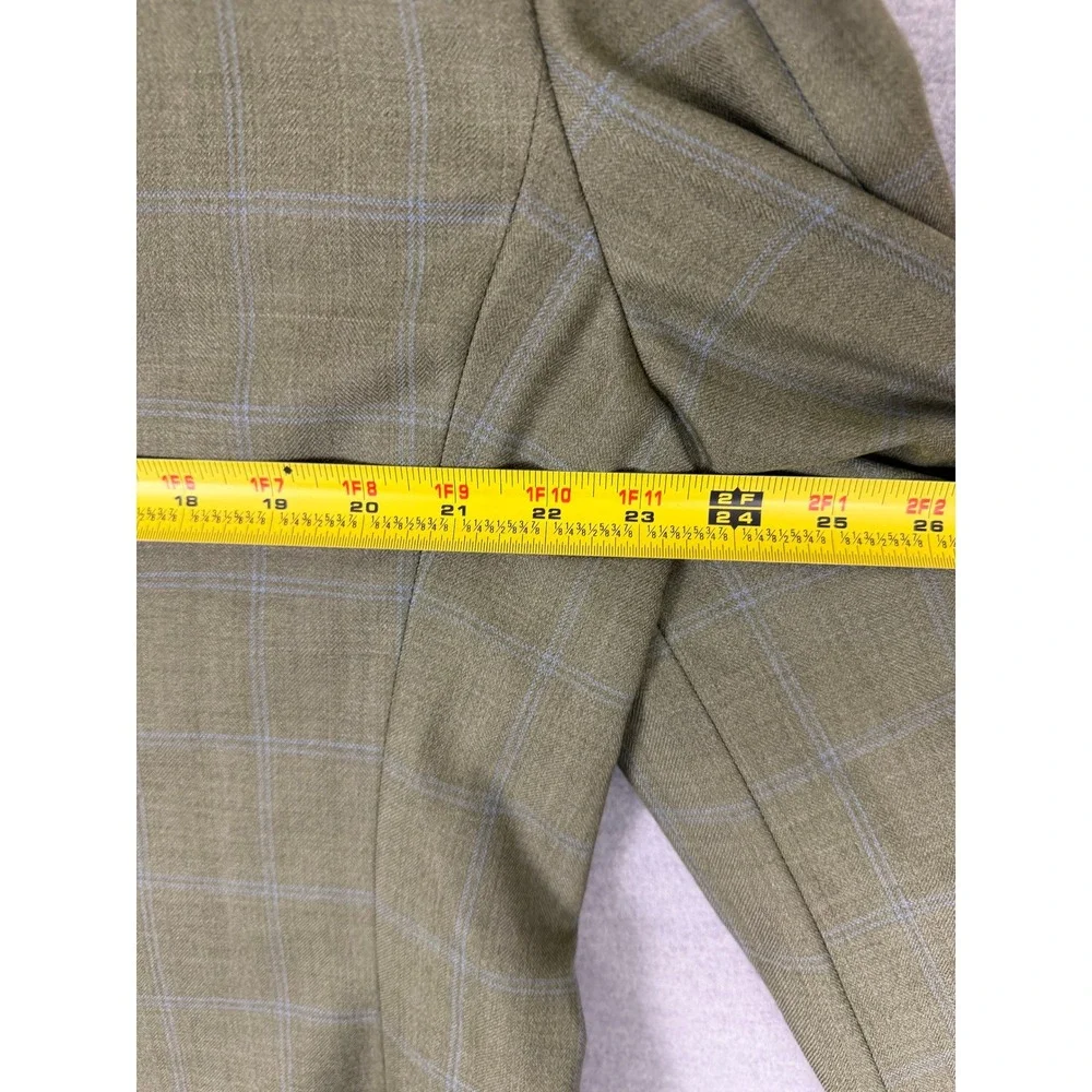 Hickey Freeman Mens 44R Sport Coat Wool Silk Olive Green Windowpane Blazer M481